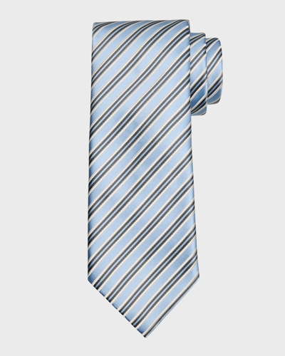 Shop Zegna Men's Mulberry Silk And Cotton Stripe Tie In Bright Blue