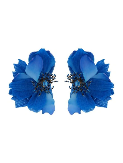 Shop Oscar De La Renta Stretched Petal Earrings In Blue