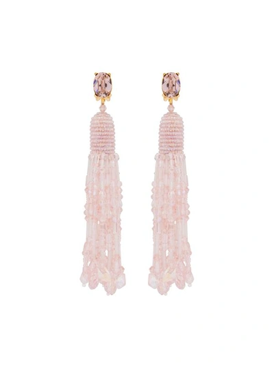 Shop Oscar De La Renta Dripping Tassel Clip-on Earrings In Pink