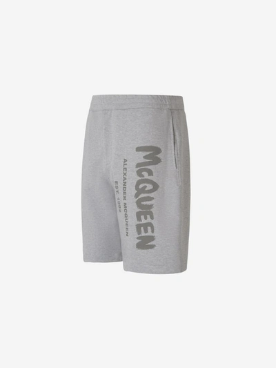 Shop Alexander Mcqueen Graffiti Sports Shorts In Light Gray