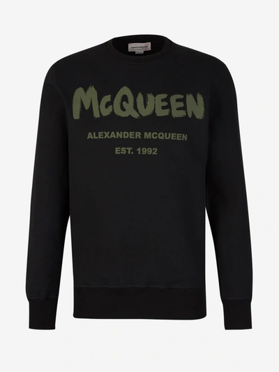 Shop Alexander Mcqueen Printed Cotton Sweatshirt In Negre