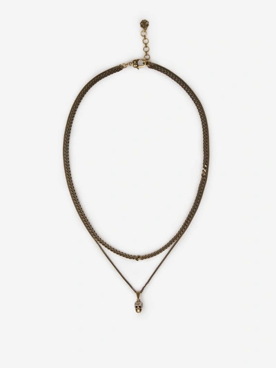 Shop Alexander Mcqueen Skull Chain Necklace In Aged Gold