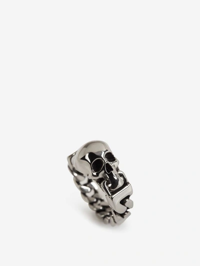 Shop Alexander Mcqueen Skull Chain Ring In Silver