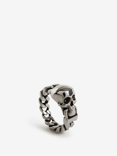 Shop Alexander Mcqueen Skull Chain Ring In Silver