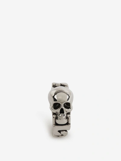 Shop Alexander Mcqueen Skull Chain Ring In Silver