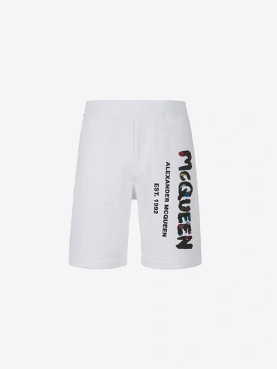 Shop Alexander Mcqueen Watercolor Logo Bermuda Shorts In Black And White
