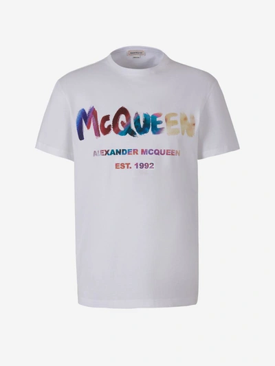 Shop Alexander Mcqueen Watercolor Motif Logo T-shirt In White