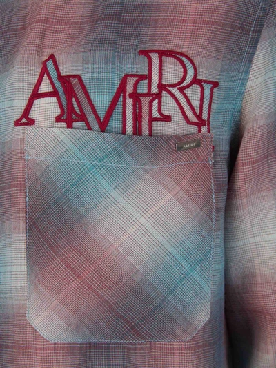 Shop Amiri Checked Logo Shirt In Bordeus