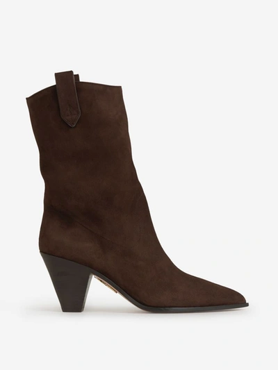 Aquazzura 80mm Suede Leather Cowboy Boots In Brown