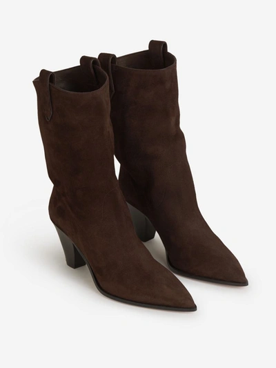 Aquazzura 80mm Suede Leather Cowboy Boots In Brown
