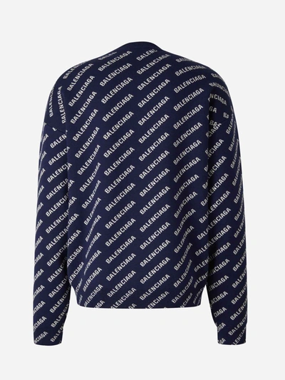 Shop Balenciaga All-over Logo Sweater In Blau Marí