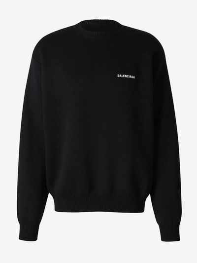 Shop Balenciaga Embroidered Logo Sweatshirt In Negre