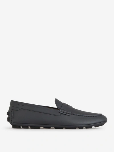 Shop Bally Logo Leather Loafers In Blau Nit