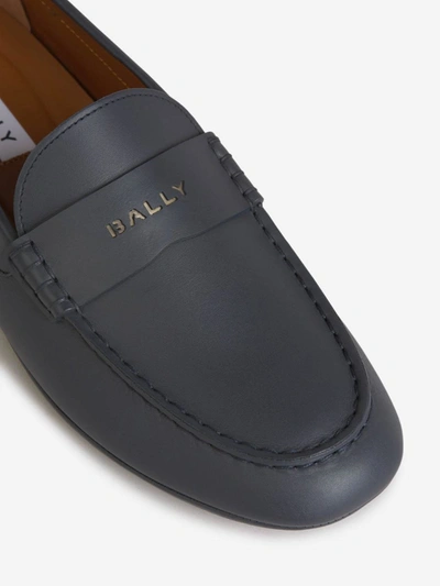 Shop Bally Logo Leather Loafers In Blau Nit