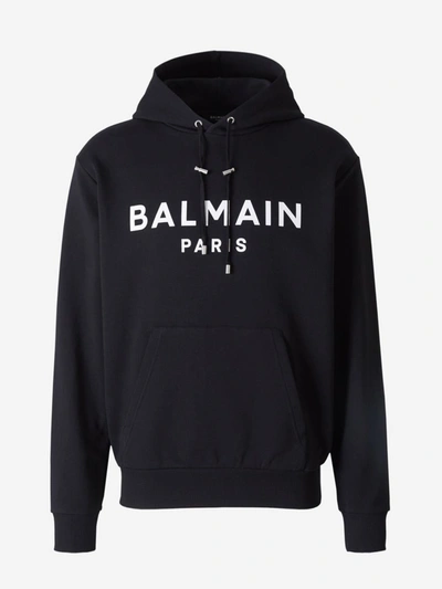 Shop Balmain Hooded Logo Hoodie In Negre