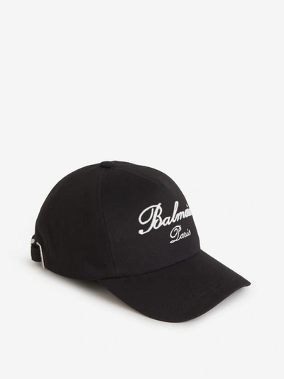 Shop Balmain Logo Cotton Cap In Negre