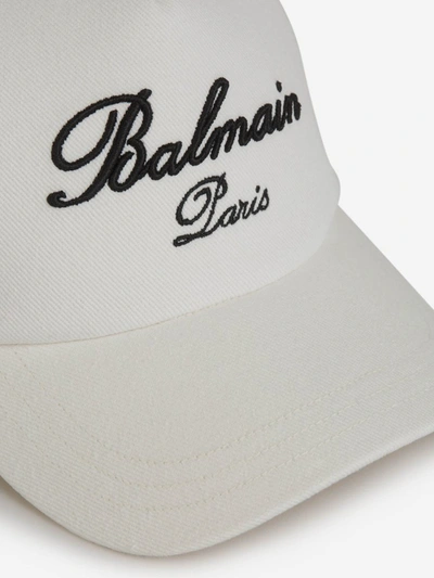 Shop Balmain Logo Cotton Cap In Blanc