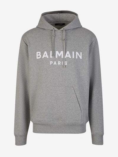 Shop Balmain Logo Hood Sweatshirt In Gris Clar