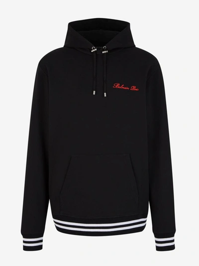 Shop Balmain Logo Hood Sweatshirt In Negre