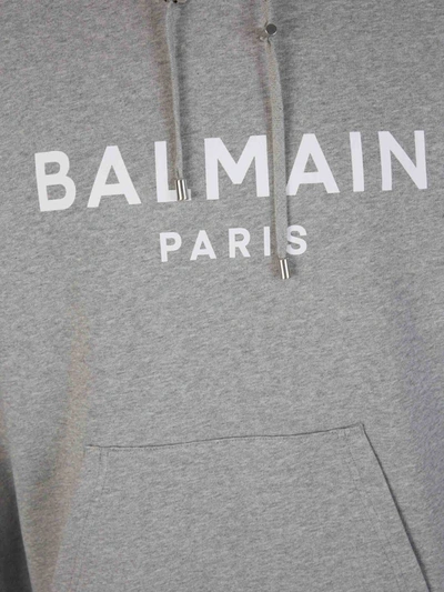 Shop Balmain Logo Hood Sweatshirt In Gris Clar