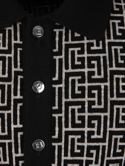 Shop Balmain Monogram Knit Polo In Negre