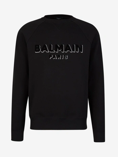 Shop Balmain Print Crewneck Sweatshirt In Negre