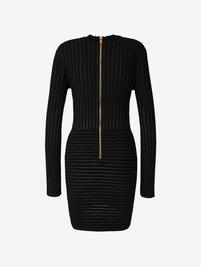 Shop Balmain Shiny Knitted Dress In Black