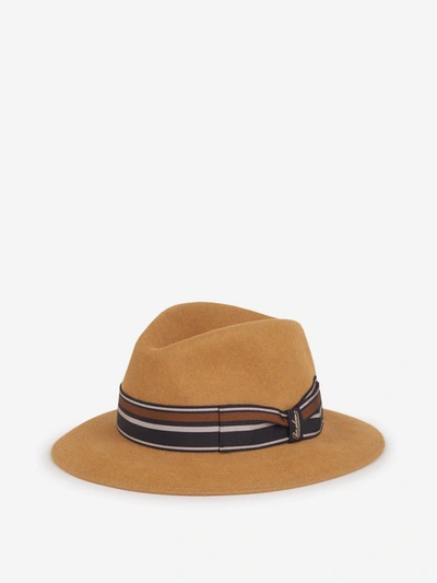 Shop Borsalino Alessandria Hat In Camel, Dark Blue And Gray