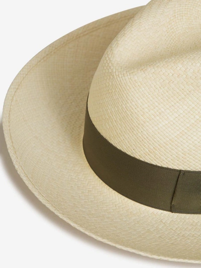 Shop Borsalino Straw Panama Hat In Verd Fosc