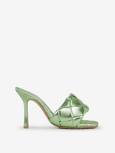 Shop Bottega Veneta Lido Mules In Metallic Mint Green