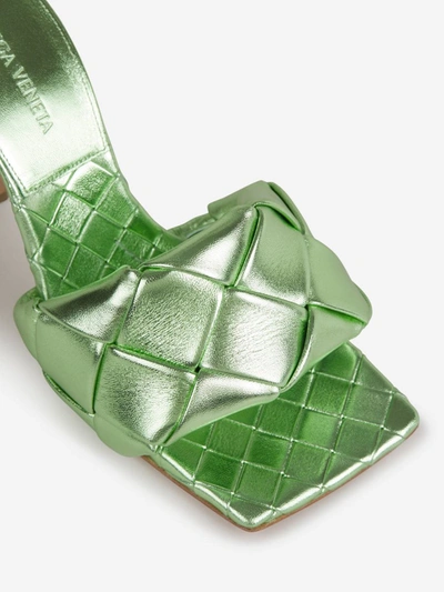 Shop Bottega Veneta Lido Mules In Metallic Mint Green