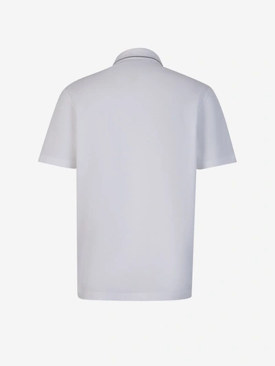 Shop Brioni Cotton Piquet Polo In Blanc