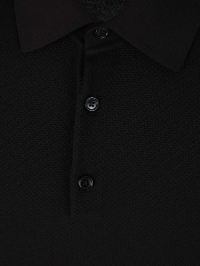 Shop Brioni Textured Knit Polo In Negre