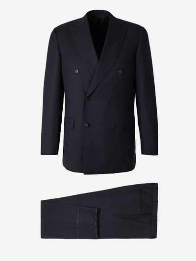 Shop Brioni Wool And Silk Suit In Dark Blue