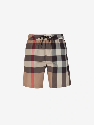 Shop Burberry Checked Motif Swimsuit In Crema