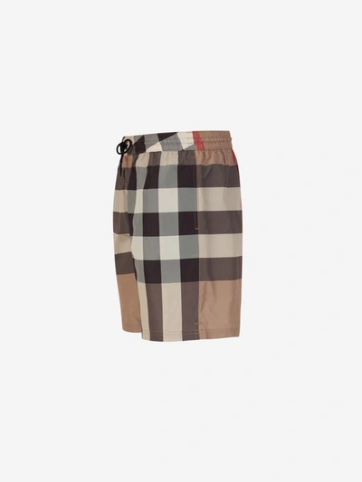 Shop Burberry Checked Motif Swimsuit In Crema