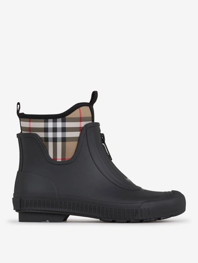 Shop Burberry Checkered Rain Boots In Black And Beige