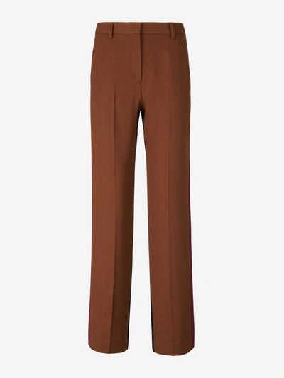 Shop Burberry Contrast Dress Pants In Caramel, Cherry And Black
