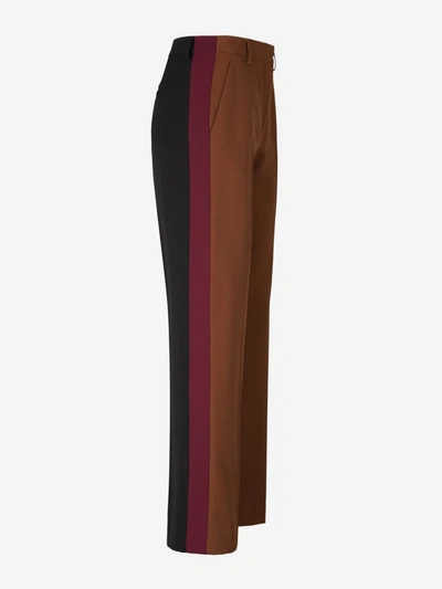 Shop Burberry Contrast Dress Pants In Caramel, Cherry And Black
