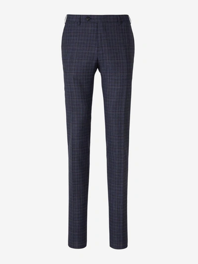 Shop Canali Check Motif Suit In Dark Blue