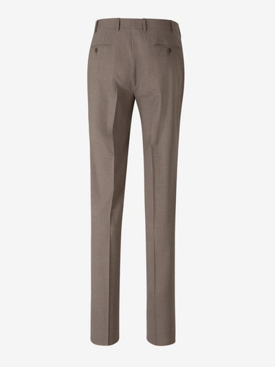 Shop Canali Classic Wool Trousers In Brown
