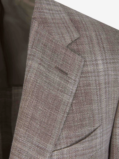 Shop Canali Checked Motif Blazer In Taupe