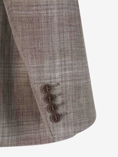 Shop Canali Checked Motif Blazer In Taupe