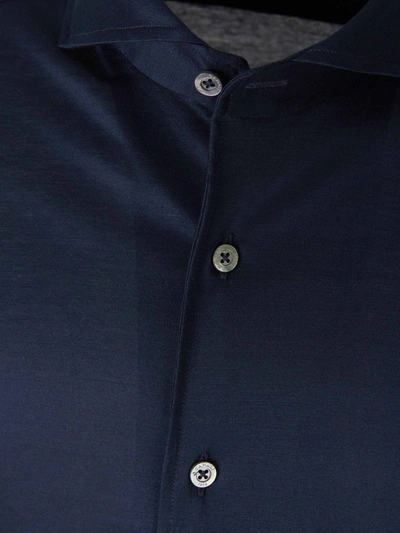 Shop Canali Cotton Knit Shirt In Cobalt Blue