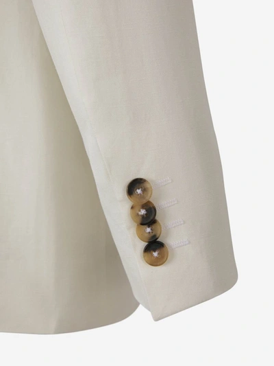 Shop Canali Linen And Silk Blazer In White