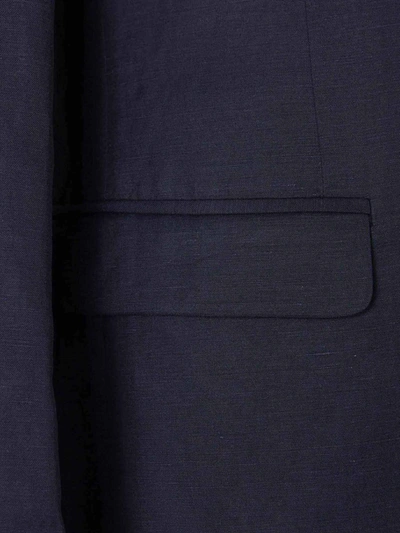 Shop Canali Linen And Silk Blazer In Navy