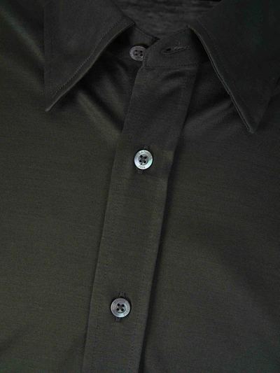 Shop Canali Plain Cotton Shirt In Military Green
