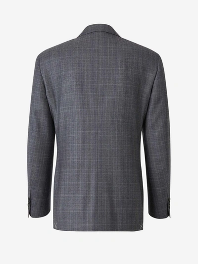 Shop Canali Prince Of Wales Wool Suit In Gray With Prince Of Wales Motif
