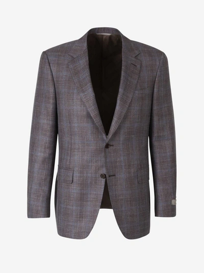 Shop Canali Wool And Silk Blazer In Gray