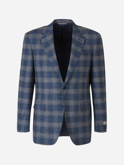 Shop Canali Wool And Cotton Blazer In Beige And Blue